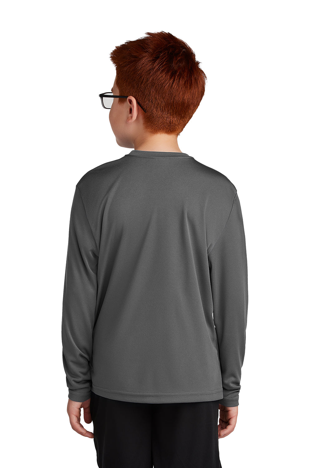 Sport-Tek YST350LS Youth Competitor Moisture Wicking Long Sleeve Crewneck T-Shirt Iron Grey Model Back