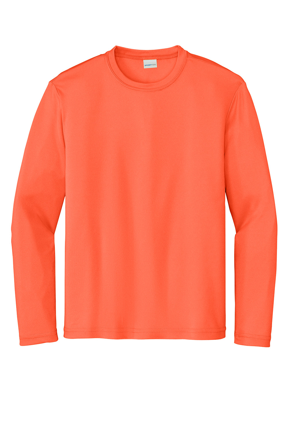 Sport-Tek YST350LS Youth Competitor Moisture Wicking Long Sleeve Crewneck T-Shirt Neon Orange Flat Front