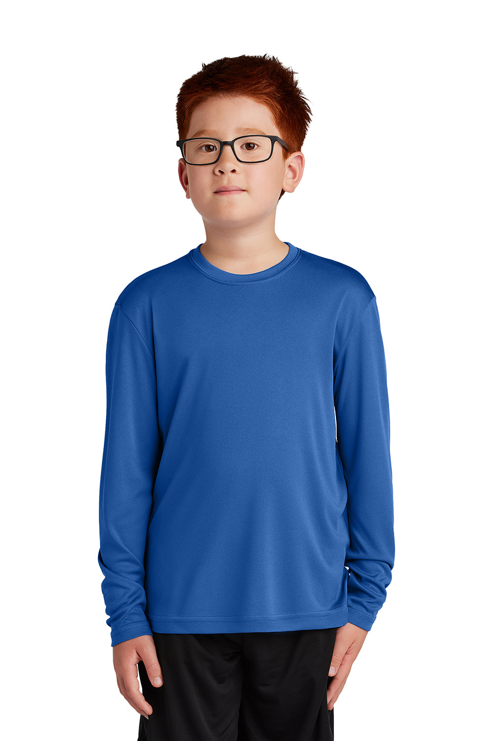 Sport-Tek YST350LS Youth Competitor Moisture Wicking Long Sleeve Crewneck T-Shirt True Royal Blue Model Front