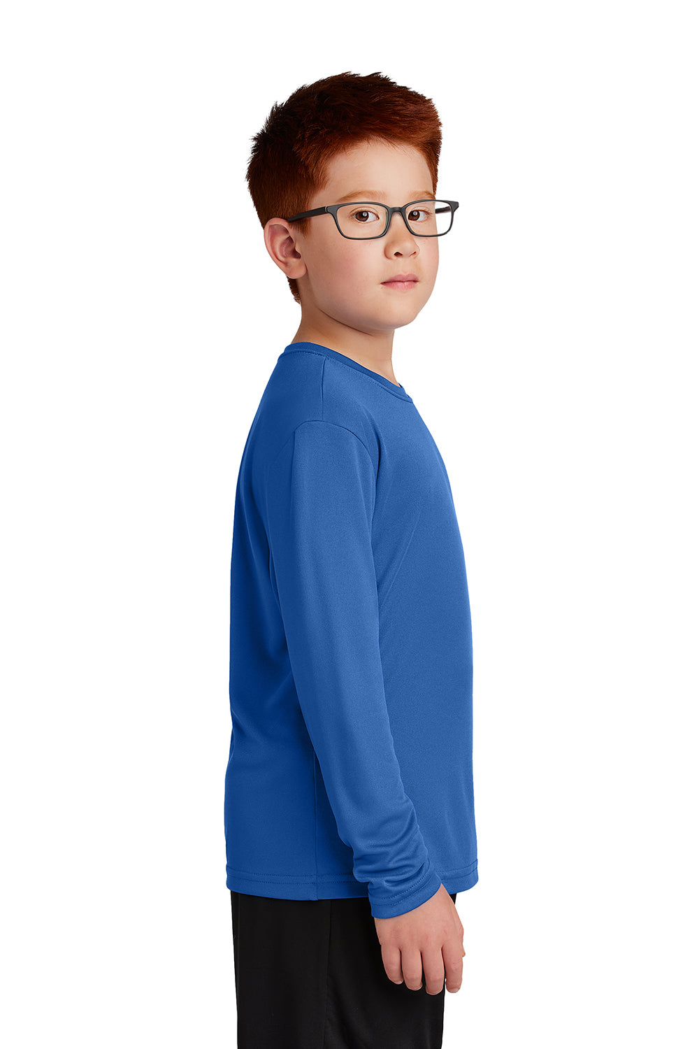 Sport-Tek YST350LS Youth Competitor Moisture Wicking Long Sleeve Crewneck T-Shirt True Royal Blue Model Side