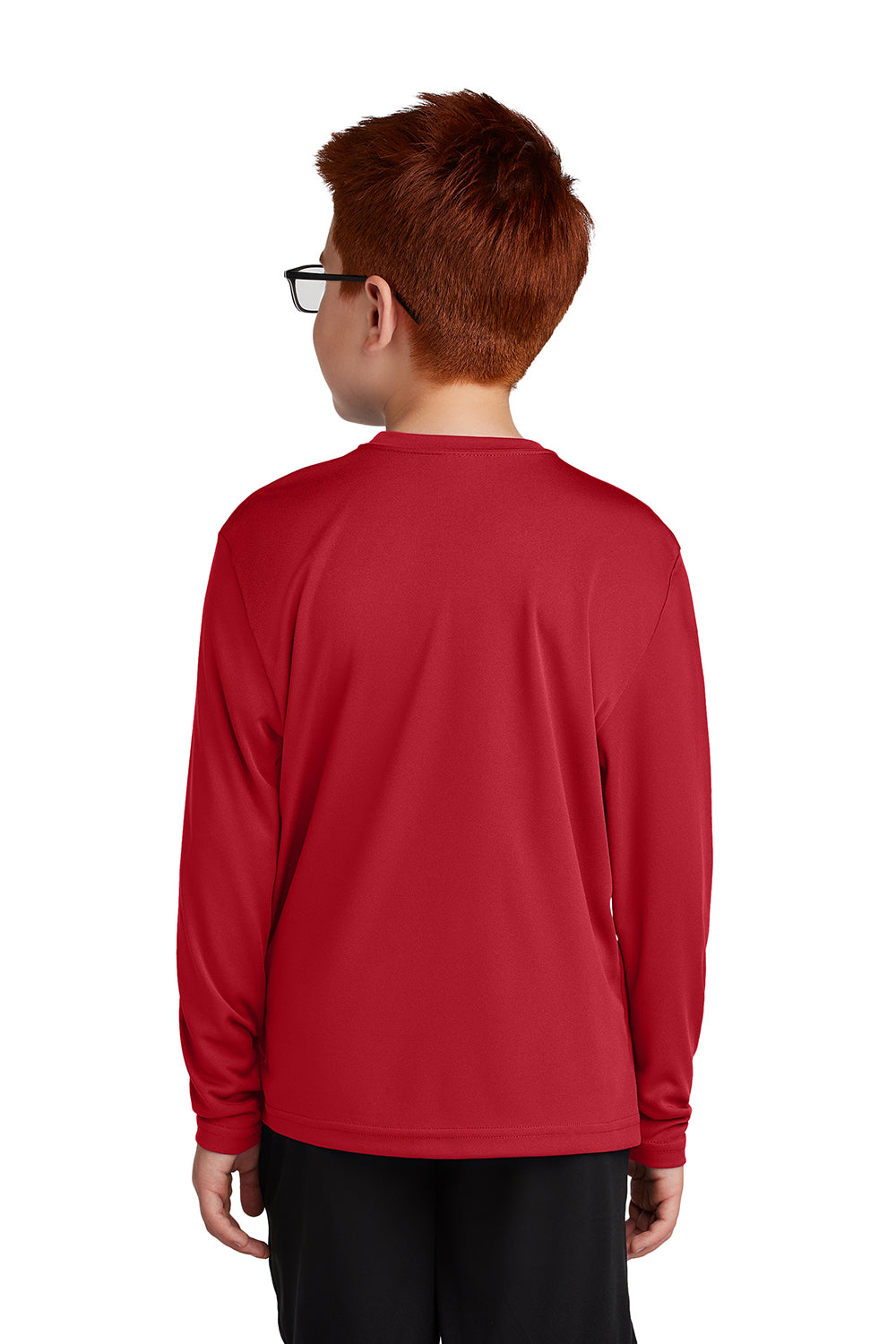 Sport-Tek YST350LS Youth Competitor Moisture Wicking Long Sleeve Crewneck T-Shirt True Red Model Back