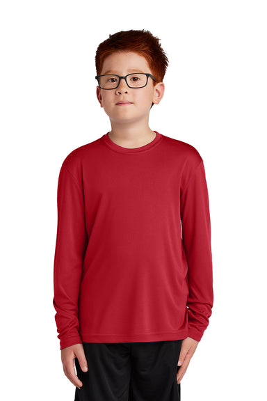 Sport-Tek YST350LS Youth Competitor Moisture Wicking Long Sleeve Crewneck T-Shirt True Red Model Front