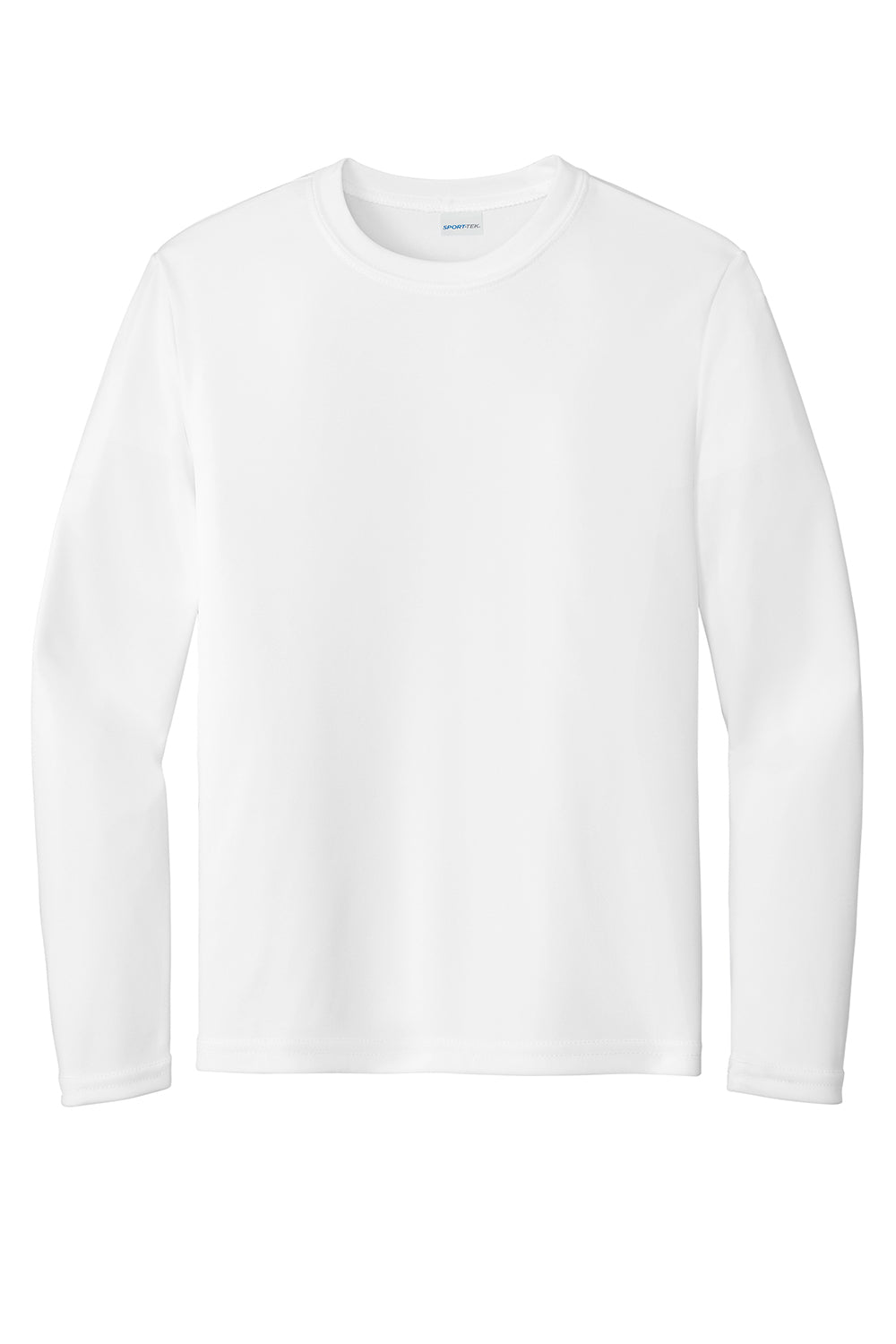 Sport-Tek YST350LS Youth Competitor Moisture Wicking Long Sleeve Crewneck T-Shirt White Flat Front