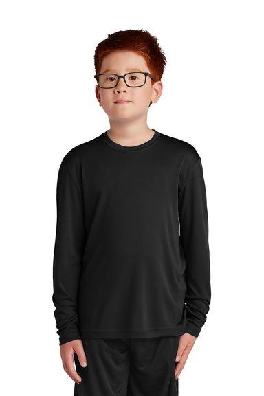 Sport-Tek YST350LS Youth Competitor Moisture Wicking Long Sleeve Crewneck T-Shirt Black Model Front