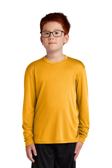 Sport-Tek YST350LS Youth Competitor Moisture Wicking Long Sleeve Crewneck T-Shirt Gold Model Front