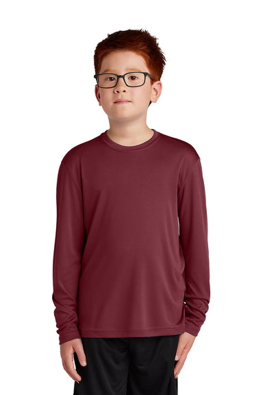 Sport-Tek YST350LS Youth Competitor Moisture Wicking Long Sleeve Crewneck T-Shirt Maroon Model Front