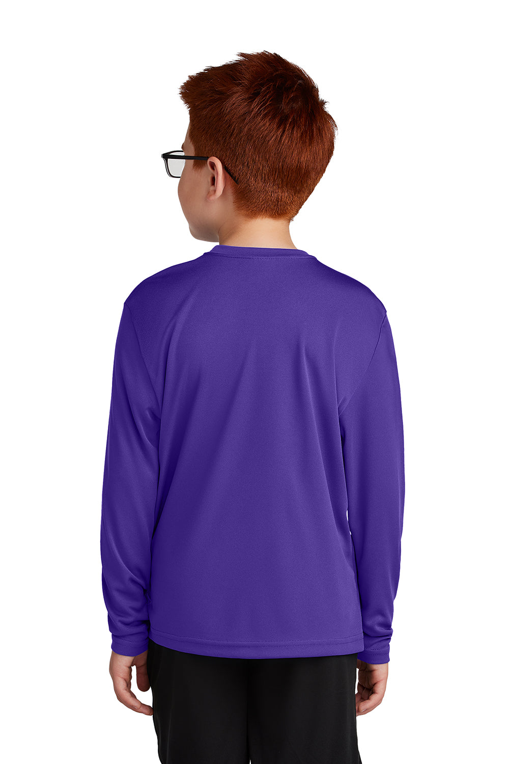 Sport-Tek YST350LS Youth Competitor Moisture Wicking Long Sleeve Crewneck T-Shirt Purple Model Back