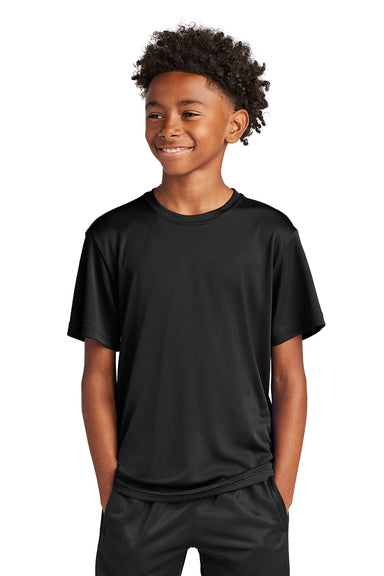 Sport-Tek YST350 Youth Competitor Moisture Wicking Short Sleeve Crewneck T-Shirt Black Model Front