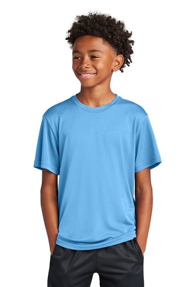 Sport-Tek YST350 Youth Competitor Moisture Wicking Short Sleeve Crewneck T-Shirt Carolina Blue Model Front