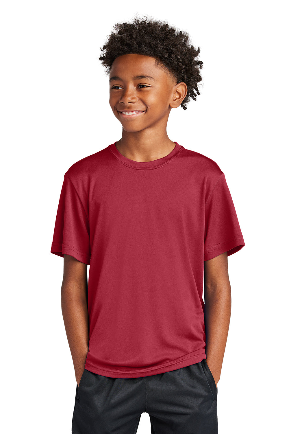 Sport-Tek YST350 Youth Competitor Moisture Wicking Short Sleeve Crewneck T-Shirt Deep Red Model Front