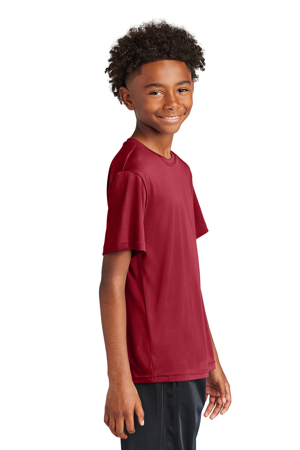 Sport-Tek YST350 Youth Competitor Moisture Wicking Short Sleeve Crewneck T-Shirt Deep Red Model Side