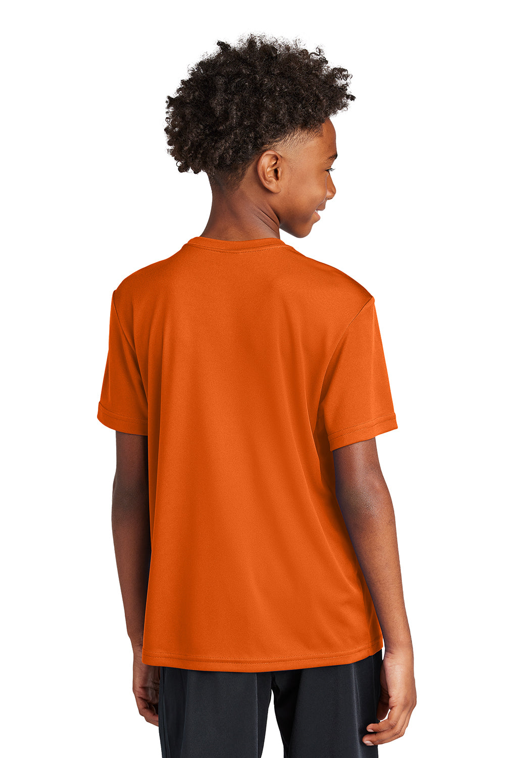 Sport-Tek YST350 Youth Competitor Moisture Wicking Short Sleeve Crewneck T-Shirt Deep Orange Model Back