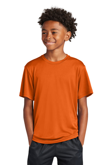 Sport-Tek YST350 Youth Competitor Moisture Wicking Short Sleeve Crewneck T-Shirt Deep Orange Model Front