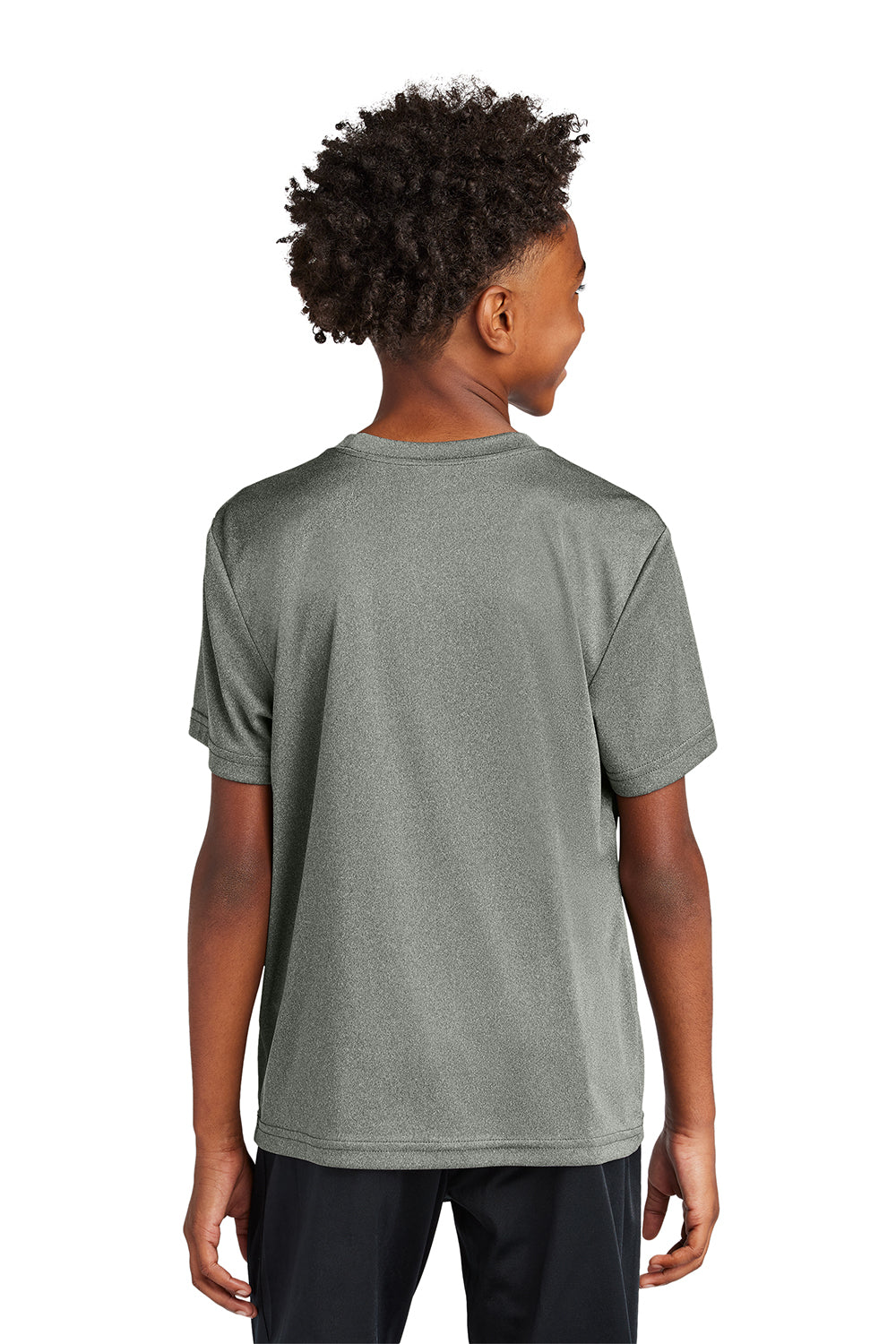 Sport-Tek YST350 Youth Competitor Moisture Wicking Short Sleeve Crewneck T-Shirt Heather Concrete Grey Model Back