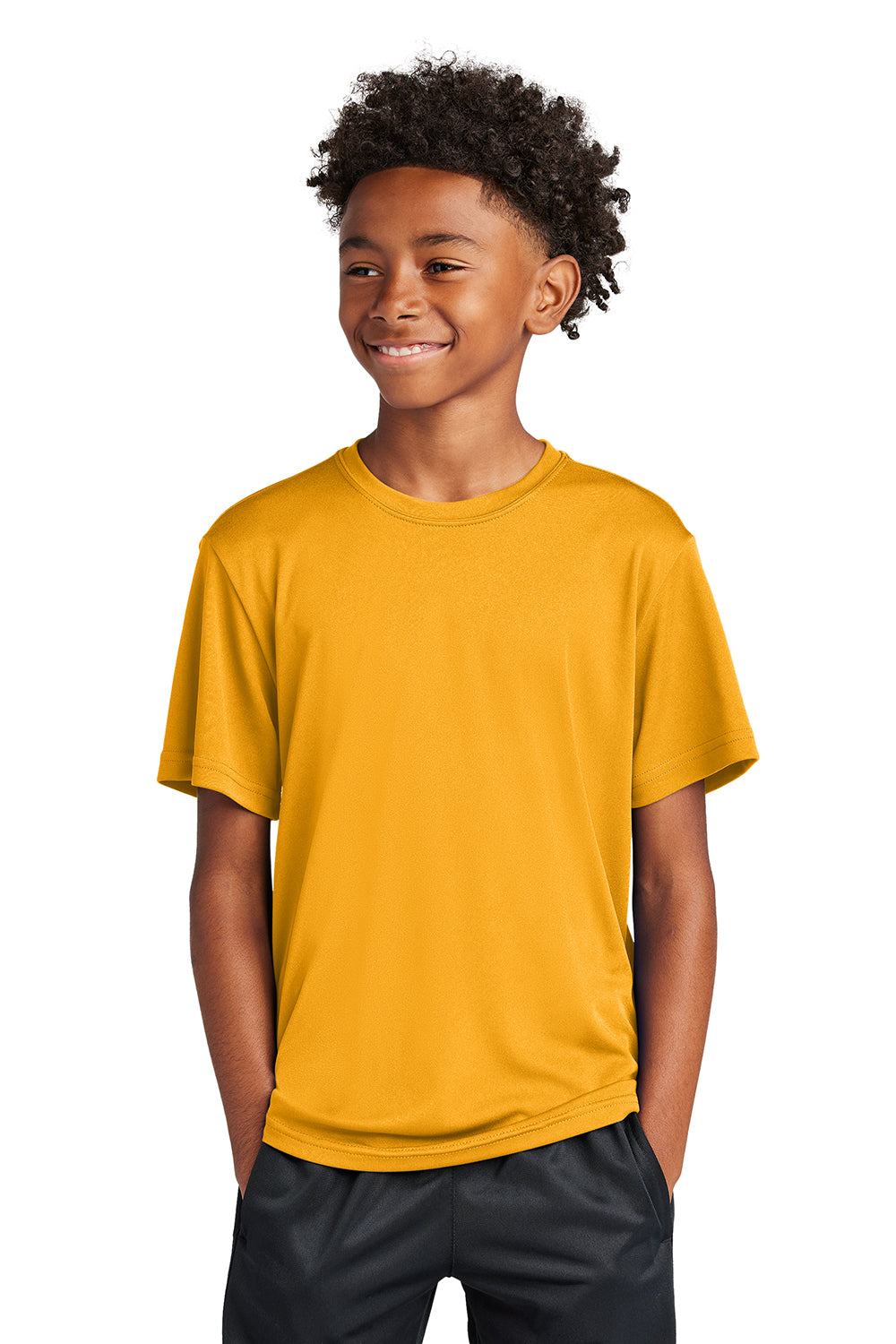 Sport-Tek YST350 Youth Competitor Moisture Wicking Short Sleeve Crewneck T-Shirt Gold Model Front