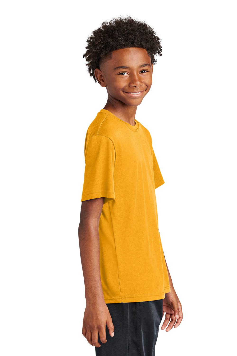 Sport-Tek YST350 Youth Competitor Moisture Wicking Short Sleeve Crewneck T-Shirt Gold Model Side