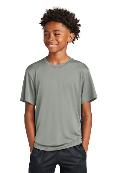 Sport-Tek YST350 Youth Competitor Moisture Wicking Short Sleeve Crewneck T-Shirt Concrete Grey Model Front