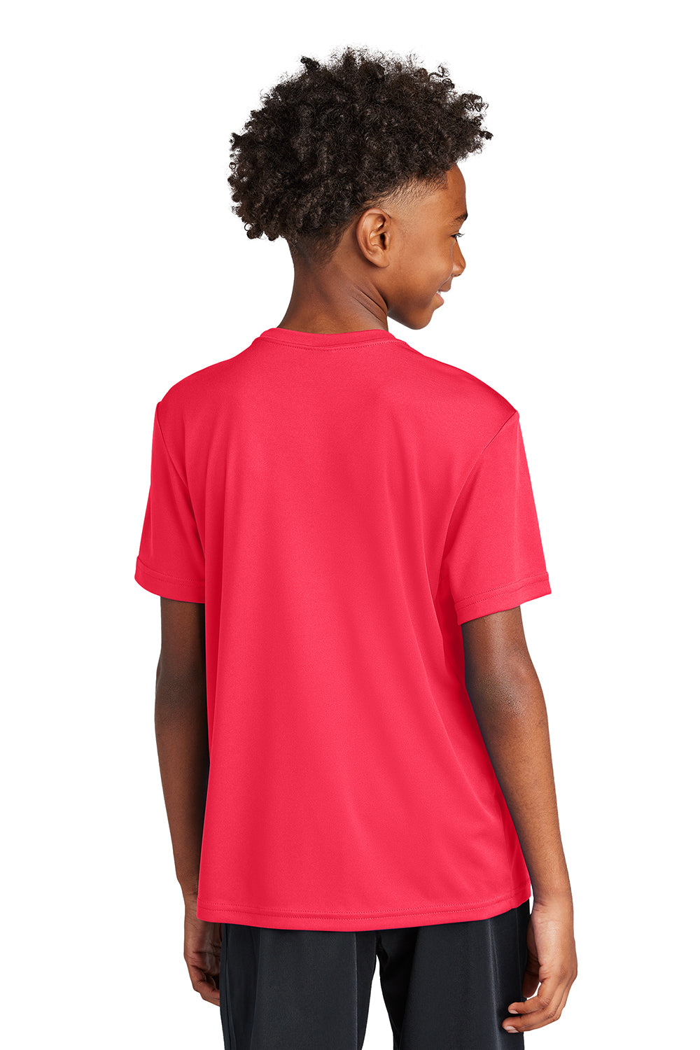 Sport-Tek YST350 Youth Competitor Moisture Wicking Short Sleeve Crewneck T-Shirt Hot Coral Pink Model Back