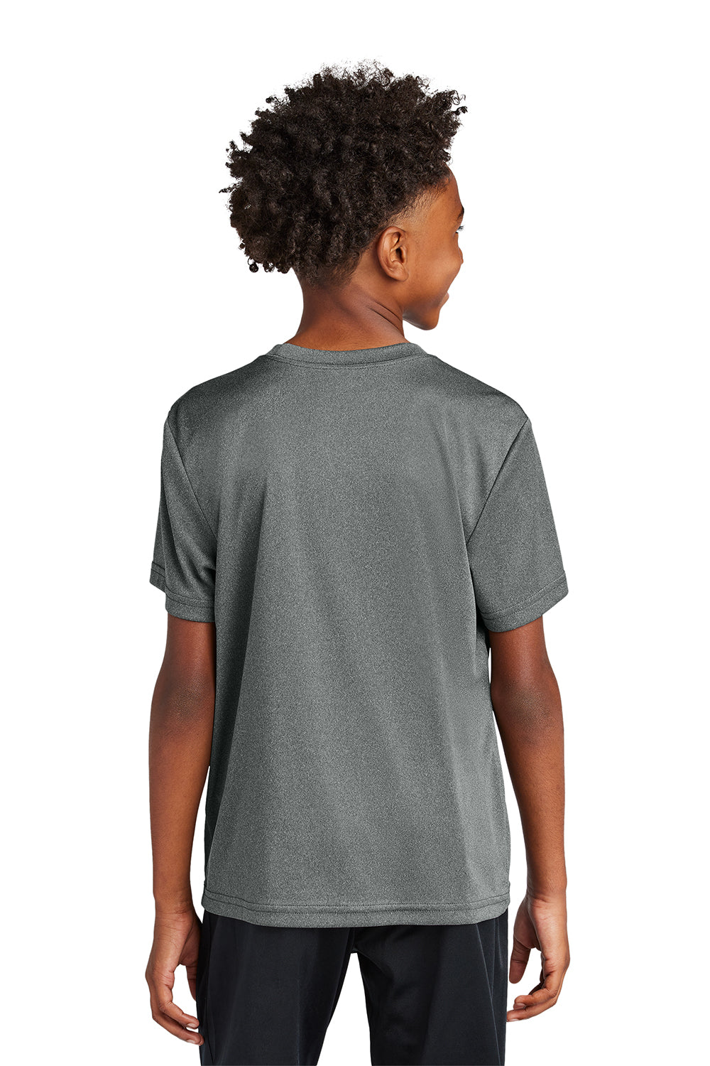 Sport-Tek YST350 Youth Competitor Moisture Wicking Short Sleeve Crewneck T-Shirt Heather Iron Grey Model Back