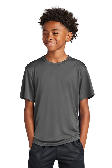 Sport-Tek YST350 Youth Competitor Moisture Wicking Short Sleeve Crewneck T-Shirt Iron Grey Model Front