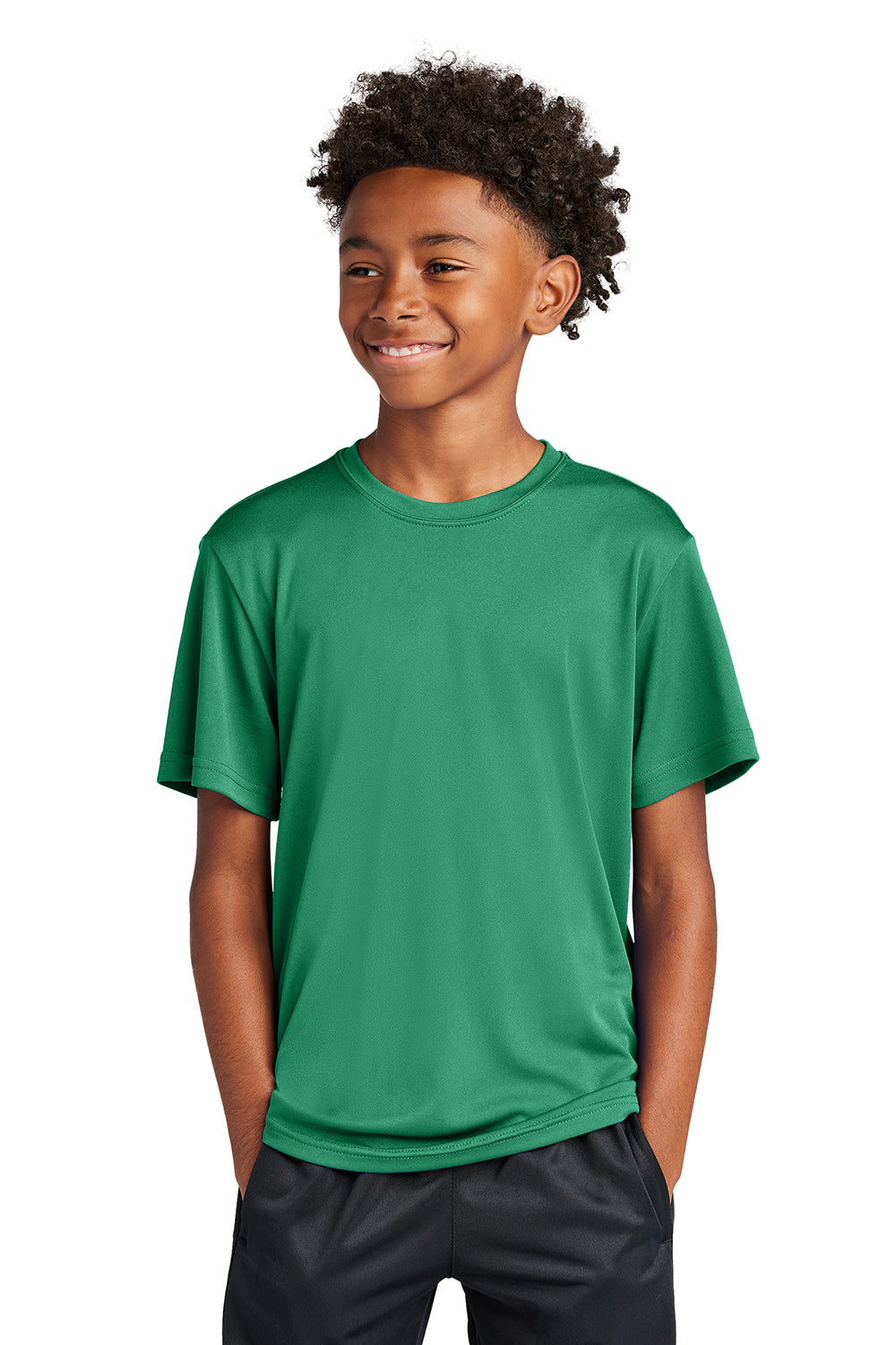 Sport-Tek YST350 Youth Competitor Moisture Wicking Short Sleeve Crewneck T-Shirt Kelly Green Model Front