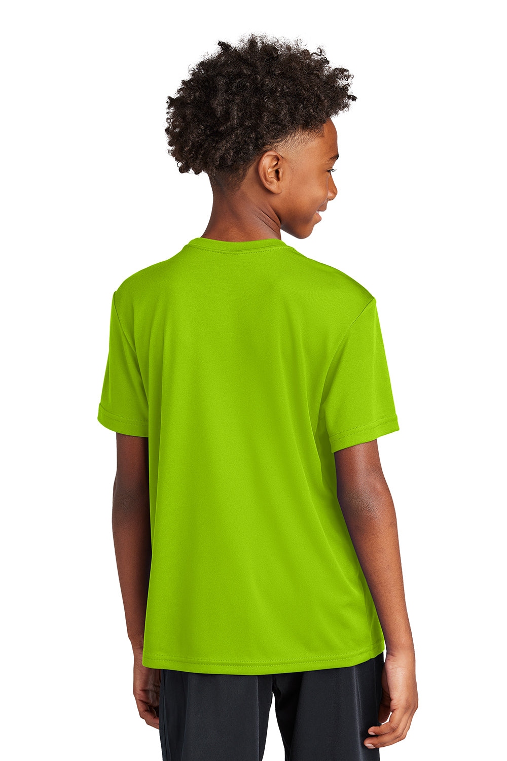 Sport-Tek YST350 Youth Competitor Moisture Wicking Short Sleeve Crewneck T-Shirt Lime Shock Green Model Back