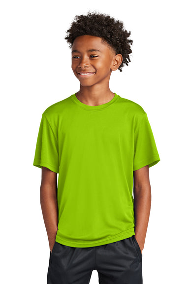 Sport-Tek YST350 Youth Competitor Moisture Wicking Short Sleeve Crewneck T-Shirt Lime Shock Green Model Front