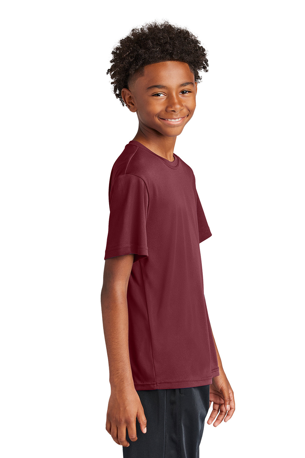 Sport-Tek YST350 Youth Competitor Moisture Wicking Short Sleeve Crewneck T-Shirt Maroon Model Side