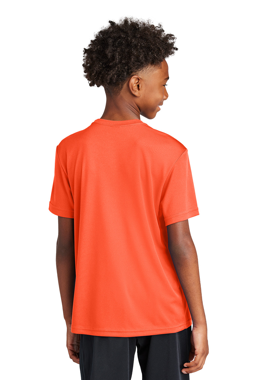 Sport-Tek YST350 Youth Competitor Moisture Wicking Short Sleeve Crewneck T-Shirt Neon Orange Model Back