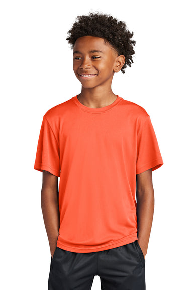 Sport-Tek YST350 Youth Competitor Moisture Wicking Short Sleeve Crewneck T-Shirt Neon Orange Model Front