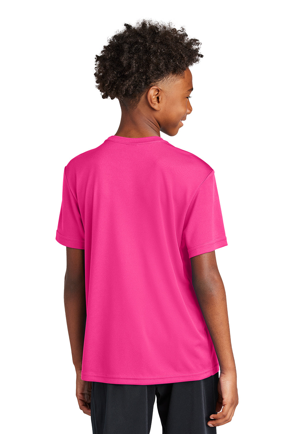 Sport-Tek YST350 Youth Competitor Moisture Wicking Short Sleeve Crewneck T-Shirt Neon Pink Model Back