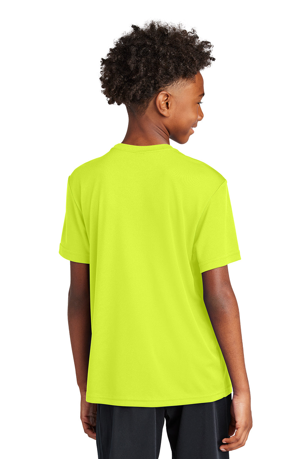 Sport-Tek YST350 Youth Competitor Moisture Wicking Short Sleeve Crewneck T-Shirt Neon Yellow Model Back