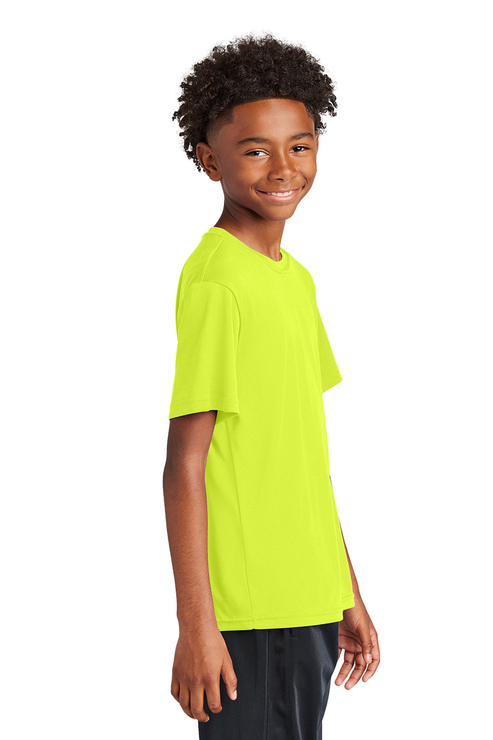 Sport-Tek YST350 Youth Competitor Moisture Wicking Short Sleeve Crewneck T-Shirt Neon Yellow Model Side