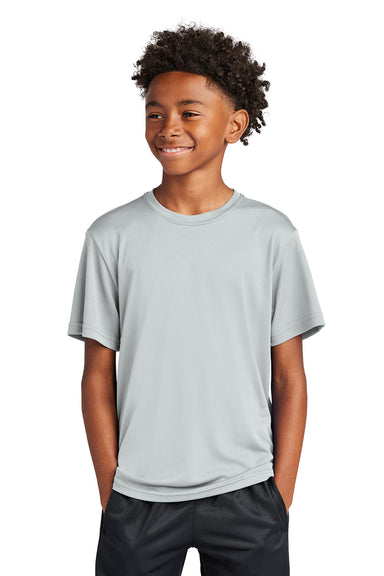 Sport-Tek YST350 Youth Competitor Moisture Wicking Short Sleeve Crewneck T-Shirt Silver Grey Model Front