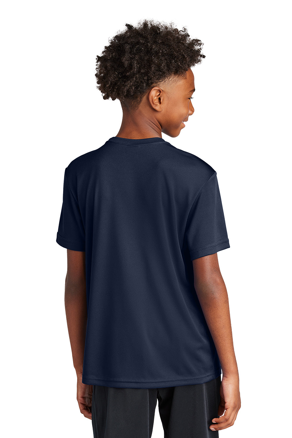 Sport-Tek YST350 Youth Competitor Moisture Wicking Short Sleeve Crewneck T-Shirt True Navy Blue Model Back