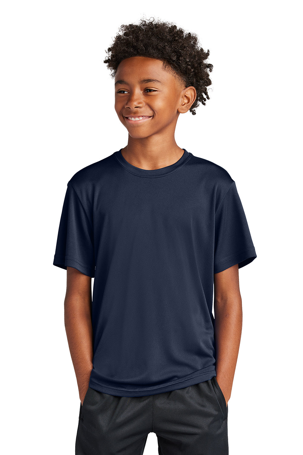 Sport-Tek YST350 Youth Competitor Moisture Wicking Short Sleeve Crewneck T-Shirt True Navy Blue Model Front