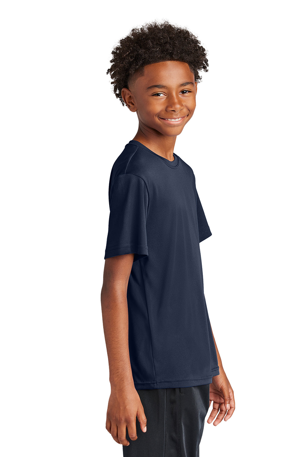 Sport-Tek YST350 Youth Competitor Moisture Wicking Short Sleeve Crewneck T-Shirt True Navy Blue Model Side