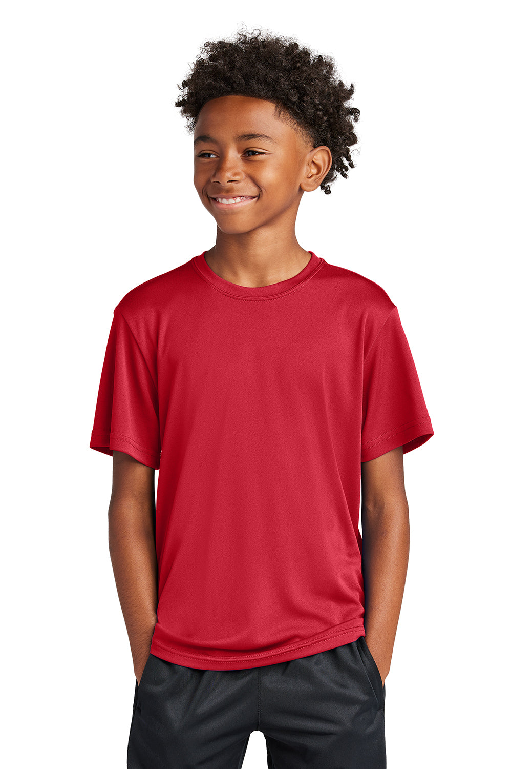 Sport-Tek YST350 Youth Competitor Moisture Wicking Short Sleeve Crewneck T-Shirt True Red Model Front