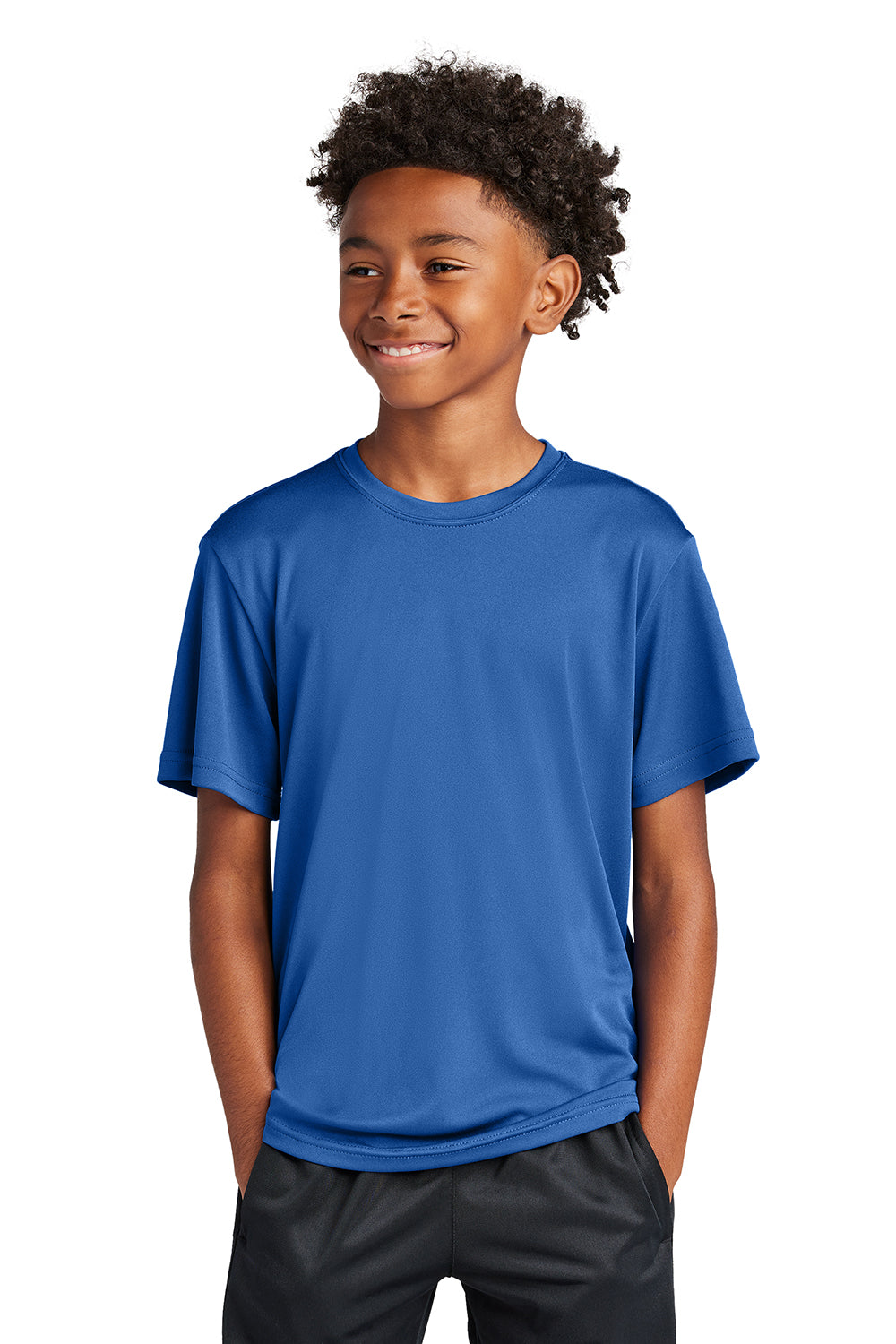 Sport-Tek YST350 Youth Competitor Moisture Wicking Short Sleeve Crewneck T-Shirt True Royal Blue Model Front