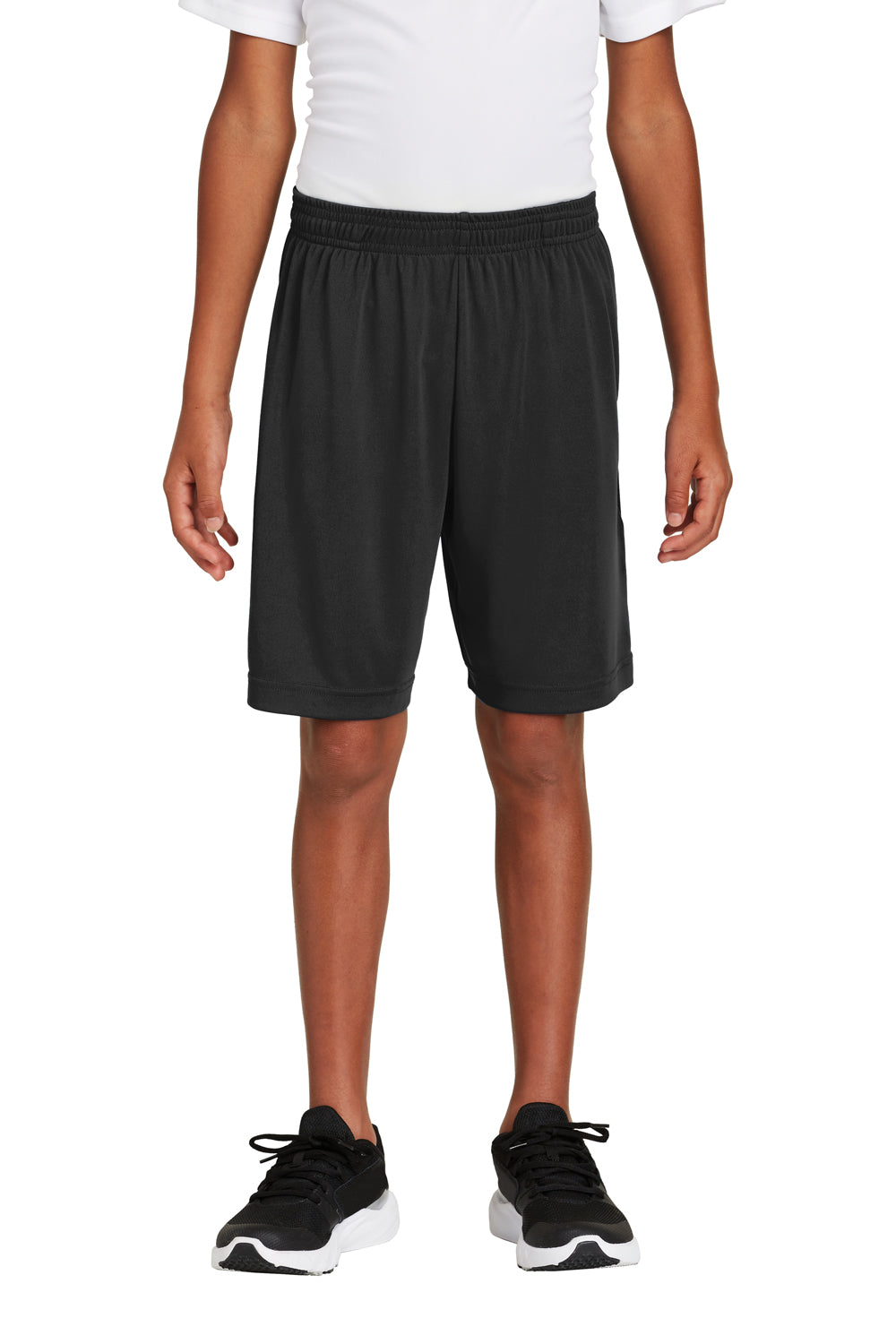 Sport-Tek YST355P Youth Competitor Moisture Wicking Shorts w/ Pockets Black Model Front