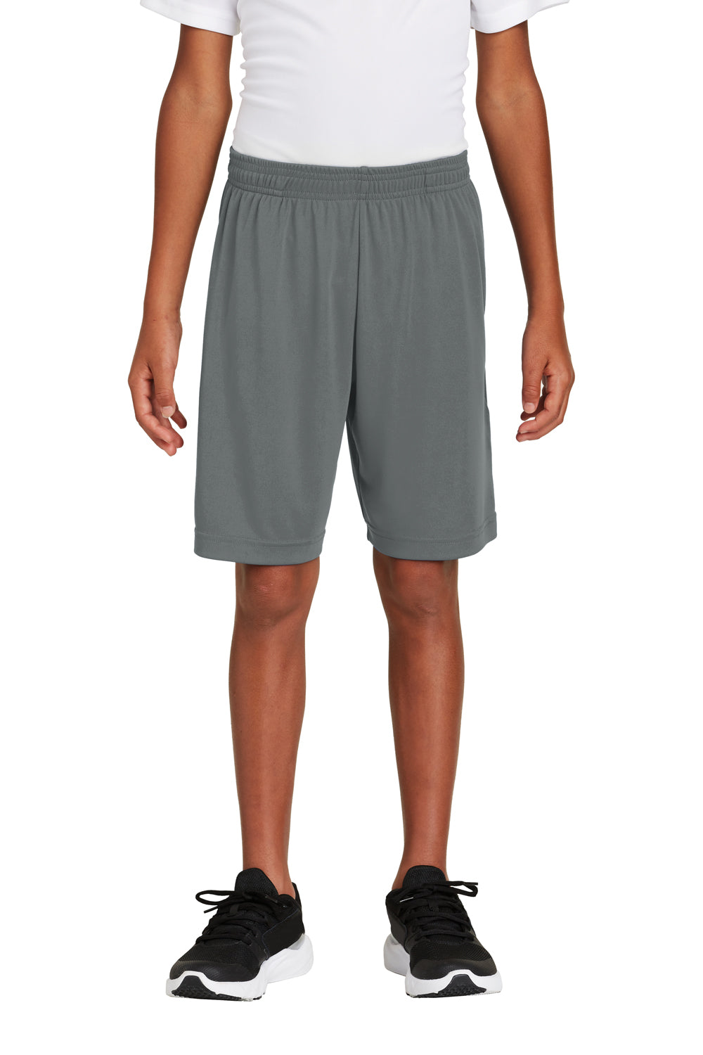 Sport-Tek YST355P Youth Competitor Moisture Wicking Shorts w/ Pockets Iron Grey Model Front