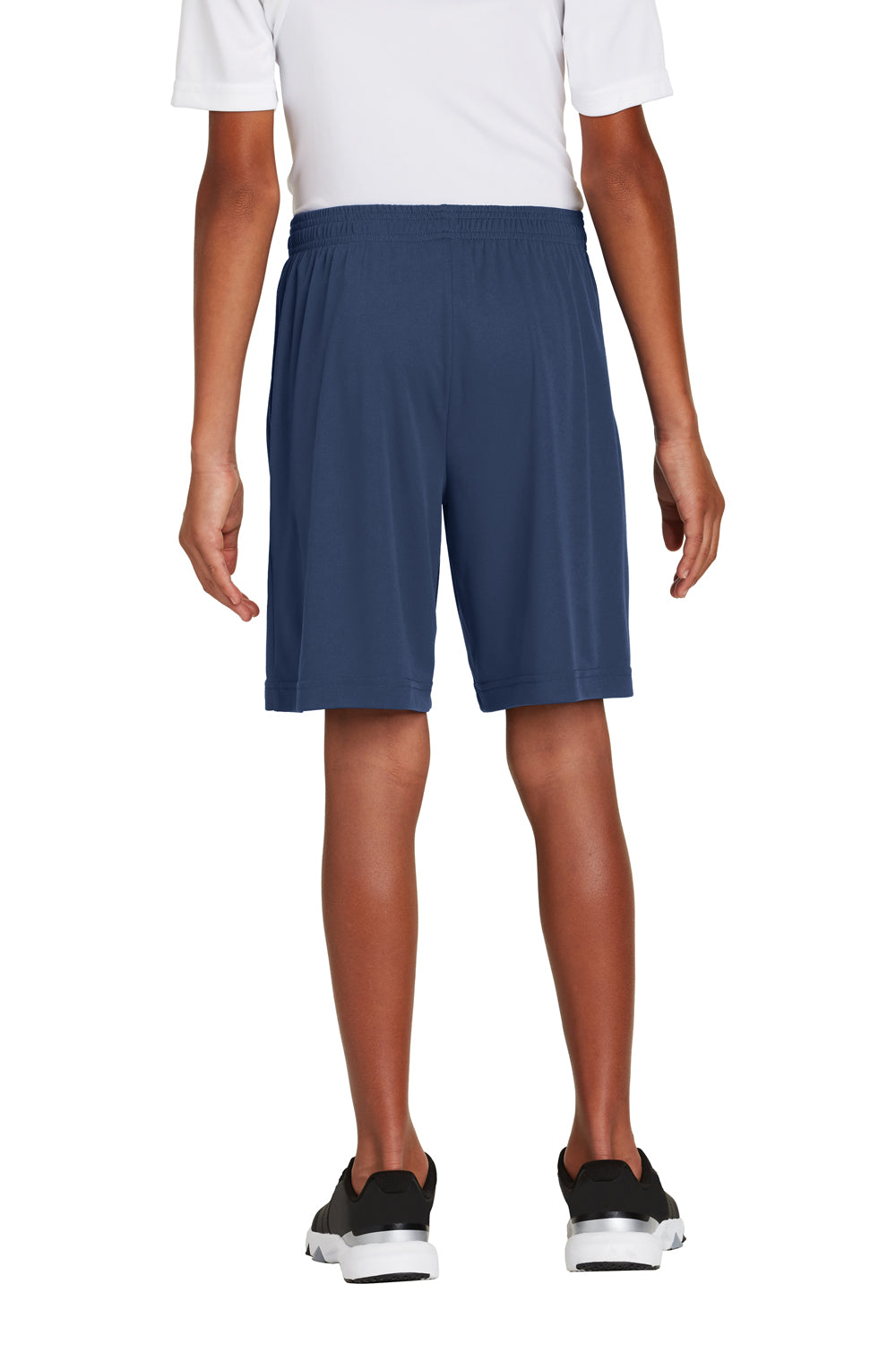 Sport-Tek YST355P Youth Competitor Moisture Wicking Shorts w/ Pockets True Navy Blue Model Back