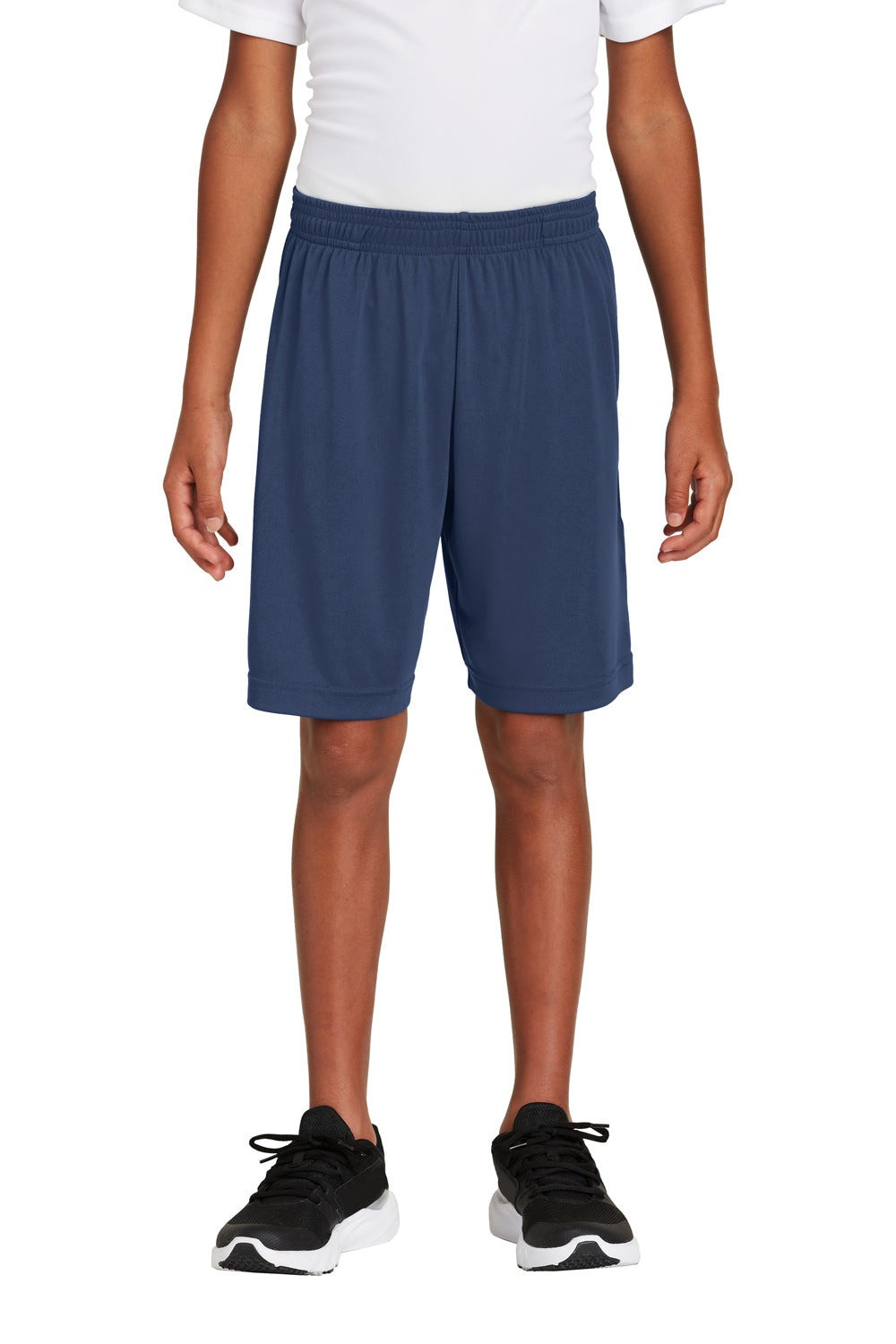 Sport-Tek YST355P Youth Competitor Moisture Wicking Shorts w/ Pockets True Navy Blue Model Front