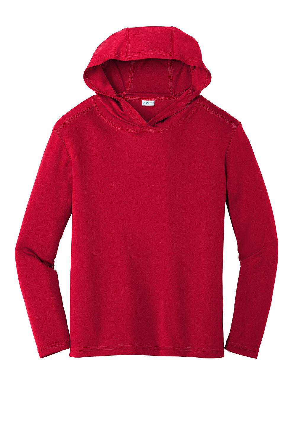 Sport-Tek YST358 Youth Competitor Moisture Wicking Long Sleeve Hooded T-Shirt Hoodie True Red Flat Front