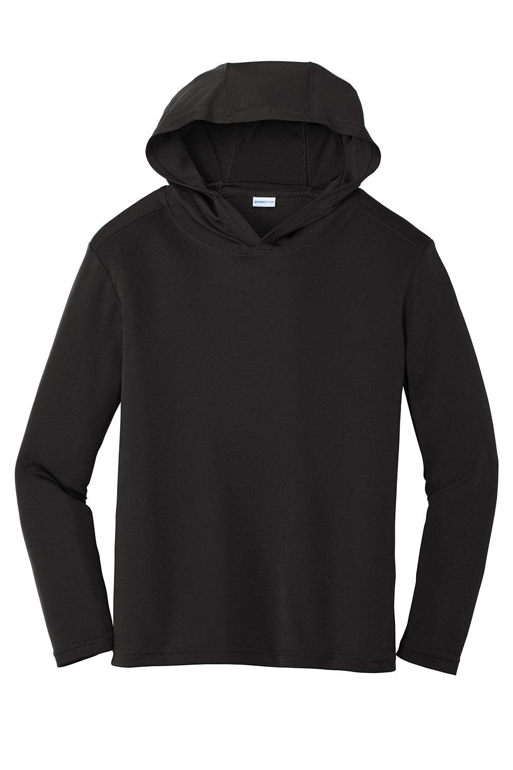 Sport-Tek YST358 Youth Competitor Moisture Wicking Long Sleeve Hooded T-Shirt Hoodie Black Flat Front