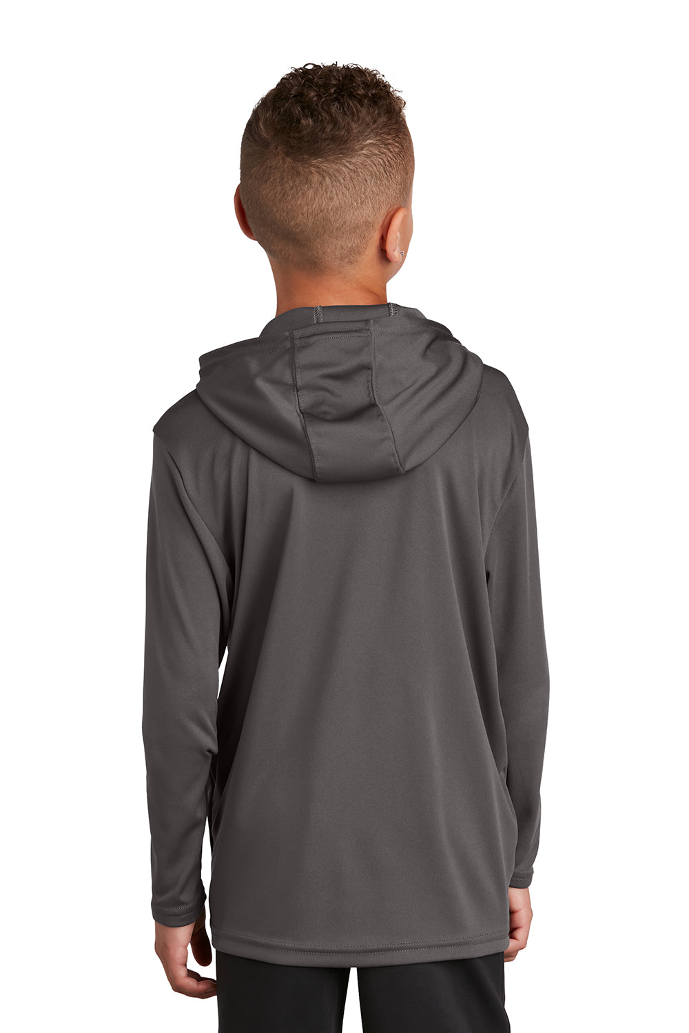 Sport-Tek YST358 Youth Competitor Moisture Wicking Long Sleeve Hooded T-Shirt Hoodie Iron Grey Model Back