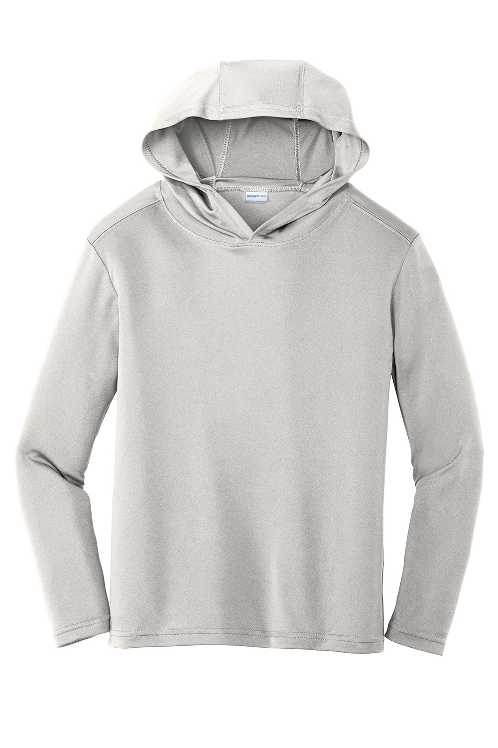 Sport-Tek YST358 Youth Competitor Moisture Wicking Long Sleeve Hooded T-Shirt Hoodie Silver Grey Flat Front