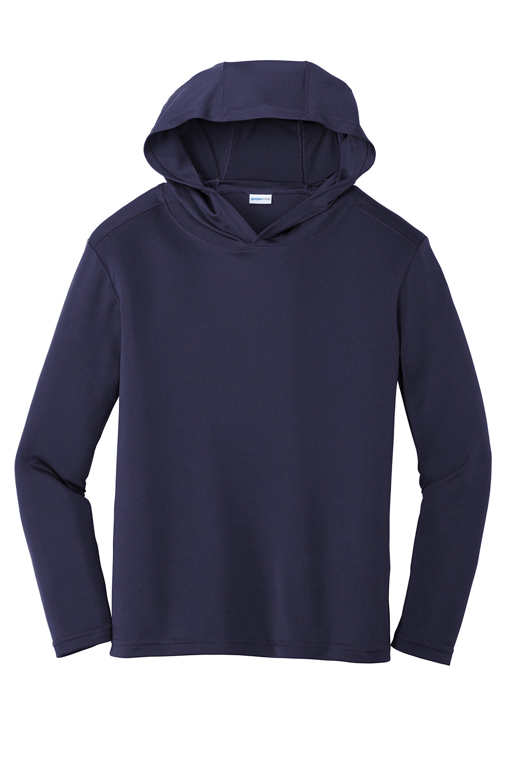 Sport-Tek YST358 Youth Competitor Moisture Wicking Long Sleeve Hooded T-Shirt Hoodie True Navy Blue Flat Front