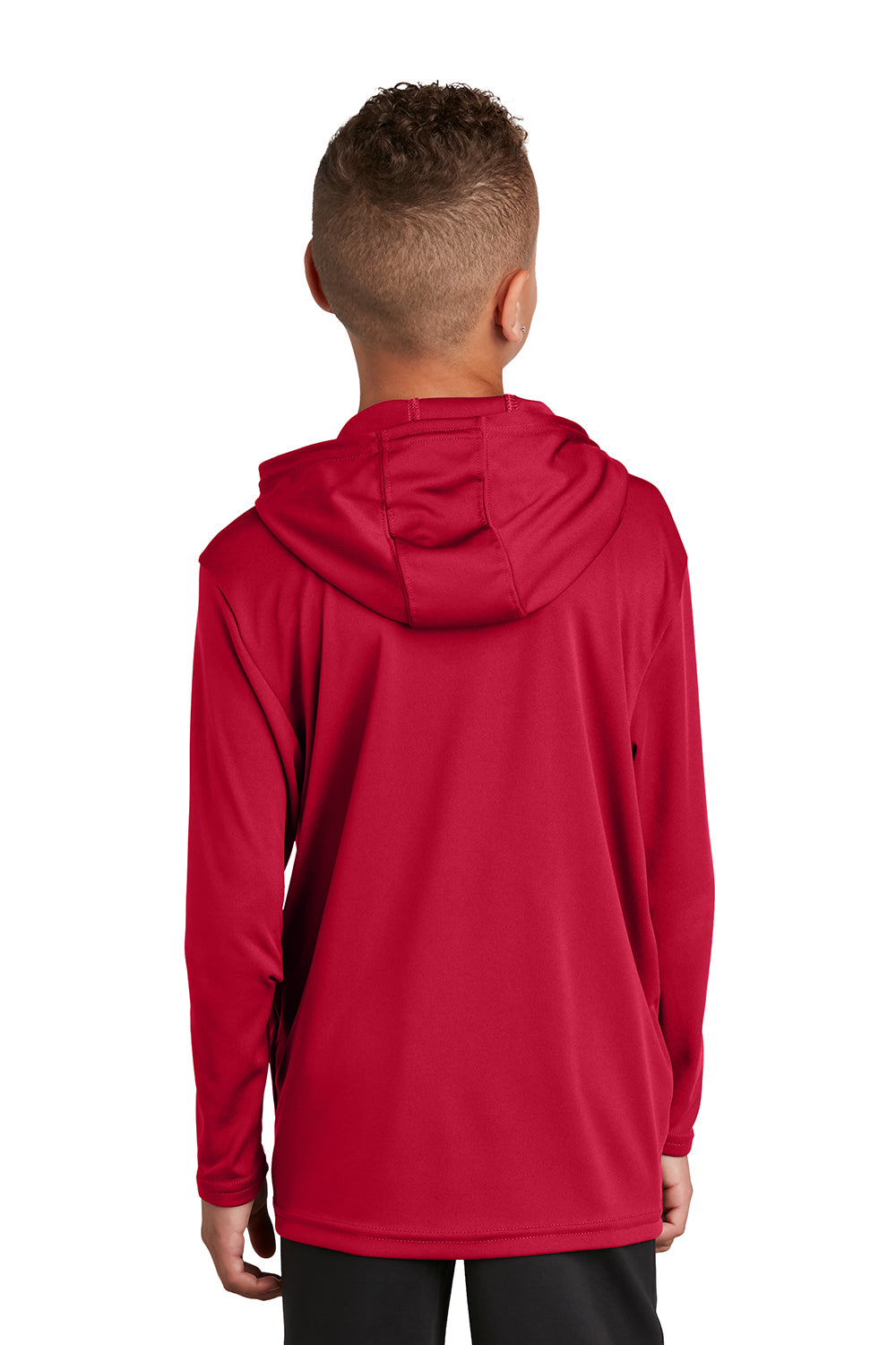 Sport-Tek YST358 Youth Competitor Moisture Wicking Long Sleeve Hooded T-Shirt Hoodie True Red Model Back