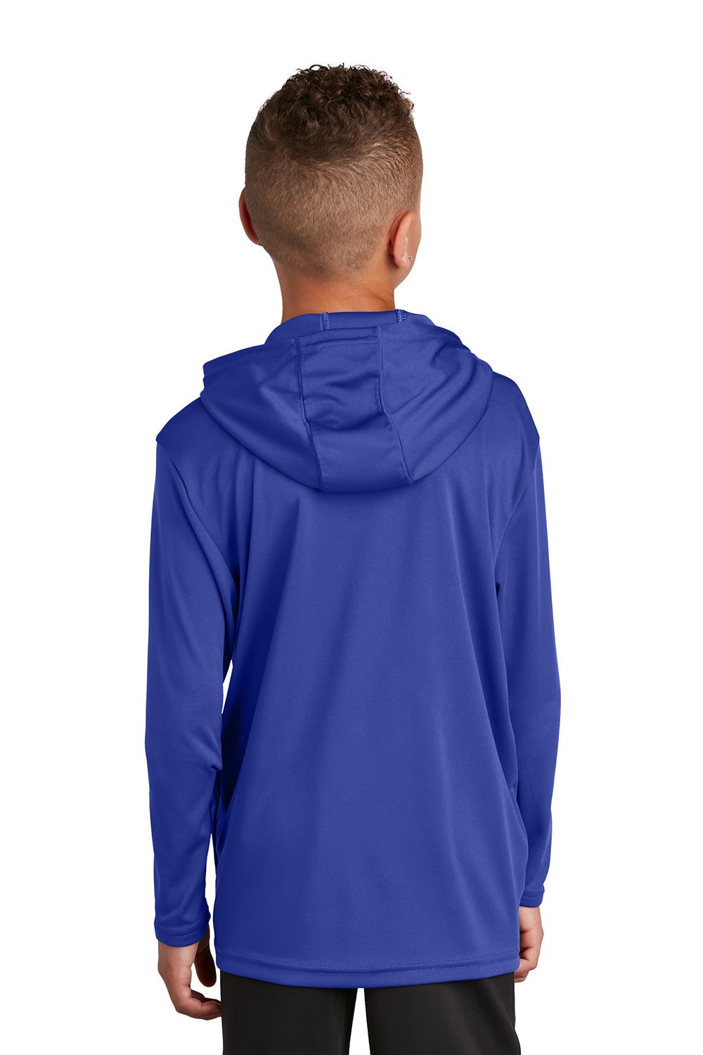 Sport-Tek YST358 Youth Competitor Moisture Wicking Long Sleeve Hooded T-Shirt Hoodie True Royal Blue Model Back